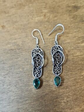 Flipflop Drop Earrings with Teardrop Green Stone